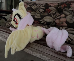 Size: 1068x873 | Tagged: safe, artist:meggchan, character:flutterbat, character:fluttershy, species:bat pony, species:pony, episode:bats!, g4, my little pony: friendship is magic, irl, photo, plushie, race swap, solo, that was fast