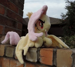 Size: 985x881 | Tagged: safe, artist:meggchan, character:flutterbat, character:fluttershy, species:bat pony, species:pony, episode:bats!, g4, my little pony: friendship is magic, brick, fangs, irl, photo, plushie, race swap, solo, that was fast