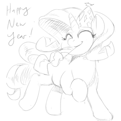Size: 1000x1000 | Tagged: safe, artist:sirmasterdufel, character:rarity, happy, happy new year, monochrome
