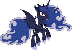 Size: 7081x4923 | Tagged: safe, artist:vector-brony, character:princess luna, species:bat pony, species:pony, absurd resolution, female, glare, looking at you, lunabat, moonbat, race swap, simple background, smiling, solo, spread wings, transparent background, vampony, vector, wings
