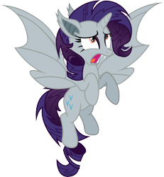 Size: 3480x3773 | Tagged: safe, artist:vector-brony, character:rarity, species:alicorn, species:bat pony, species:pony, bat ponified, bat pony alicorn, female, flying, mare, open mouth, race swap, raribat, raricorn, simple background, solo, spread wings, transparent background, vector, wings