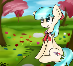 Size: 2200x2000 | Tagged: safe, artist:freefraq, character:coco pommel, episode:rarity takes manehattan, g4, my little pony: friendship is magic, female, flower, sitting, smiling, solo