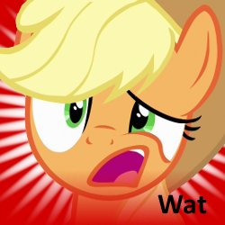 Size: 250x250 | Tagged: safe, artist:cheezedoodle96, character:applejack, species:pony, female, solo, spoilered image joke, wat