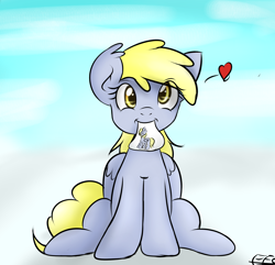 Size: 2000x1925 | Tagged: safe, artist:freefraq, character:derpy hooves, :i, cute, derpabetes, drawing, female, filly derpy, freefraq is trying to murder us, heart, looking at you, mouth hold, sitting, smiling, solo