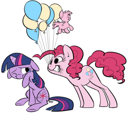 Size: 946x845 | Tagged: safe, artist:php27, character:pinkie pie, character:twilight sparkle, balloon, colored, crying