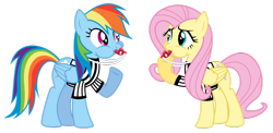 Size: 1024x498 | Tagged: safe, artist:masem, character:fluttershy, character:rainbow dash, blowing, blowing whistle, puffy cheeks, rainblow dash, rainbow dashs coaching whistle, referee, referee rainbow dash, simple background, transparent background, whistle, whistle necklace