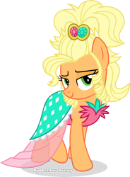 Size: 2724x3710 | Tagged: safe, artist:vector-brony, character:applejack, episode:simple ways, g4, my little pony: friendship is magic, alternate hairstyle, applejewel, bedroom eyes, clothing, dress, female, looking at you, simple background, solo, transparent background, vector