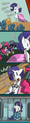 Size: 700x2805 | Tagged: safe, artist:fauxsquared, character:pinkie pie, character:rarity, character:twilight sparkle, character:twilight sparkle (alicorn), species:alicorn, species:pony, arrested, clothing, comic, fashion, fashion police, female, good cop bad cop, jail, mare, police, prison outfit