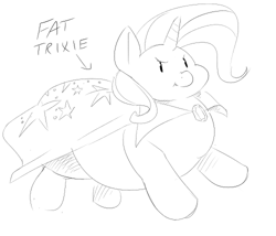Size: 500x428 | Tagged: safe, artist:sirmasterdufel, character:trixie, species:pony, species:unicorn, chibi, fat, female, mare, monochrome, sketch, solo, the great and bountiful trixie