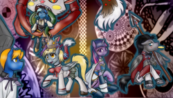 Size: 1280x720 | Tagged: safe, artist:jitterbugjive, character:derpy hooves, character:discord, character:princess luna, character:twilight sparkle, species:pegasus, species:pony, species:unicorn, alien, charlotte, crossover, discord whooves, incubator (species), kyubey, madoka kaname, magical girl, mami tomoe, ponified, puella magi madoka magica, sakura kyouko, sayaka miki, spear, tentacles, witch