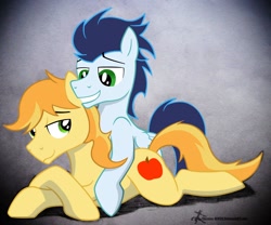 Size: 1890x1576 | Tagged: safe, artist:dripponi, character:braeburn, character:soarin', ship:soarburn, cuddling, everypony's gay for braeburn, gay, male, shipping, snuggling