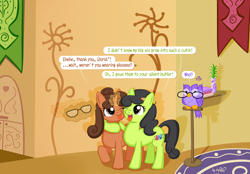 Size: 2548x1778 | Tagged: safe, artist:dsp2003, oc, oc only, species:earth pony, species:owl, species:pony, species:unicorn, book, comic, cutie mark, glasses, open mouth, pencil, plant, pun, tongue out