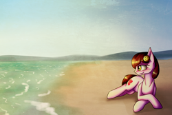 Size: 1280x853 | Tagged: safe, artist:sunny way, rcf community, oc, oc only, oc:love nest, beach, ocean, solo, sunset