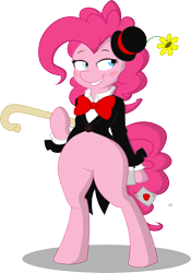 Size: 2932x4179 | Tagged: safe, artist:gray-gold, artist:joey darkmeat, character:pinkie pie, species:pony, .svg available, bipedal, cane, clothing, female, magician, solo, suit, vector