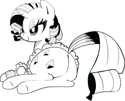 Size: 1078x876 | Tagged: safe, artist:tess, character:rarity, black and white, female, grayscale, monochrome, plot, prone, rear view, sketch, solo