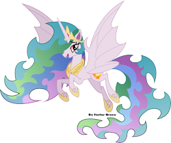 Size: 3740x3121 | Tagged: safe, artist:vector-brony, character:princess celestia, species:alicorn, species:bat pony, species:pony, bat ponified, bat pony alicorn, ethereal mane, fangs, female, flying, hoof shoes, inkscape, lidded eyes, looking at you, mare, open mouth, peytral, pinklestia, race swap, simple background, smiling, solo, spread wings, sunbat, transparent background, vampony, vector, wings