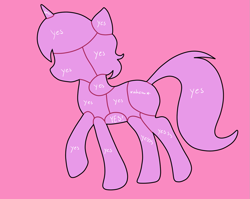 Size: 1271x1010 | Tagged: safe, artist:sugaryviolet, species:pony, species:unicorn, chart, nah, outline, petting, pink background, raised hoof, simple background, solo, yes