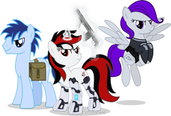 Size: 3450x2339 | Tagged: safe, artist:vector-brony, oc, oc only, oc:blackjack, oc:morning glory (project horizons), oc:p-21, fallout equestria, fallout equestria: project horizons, gun, simple background, transparent background, vector