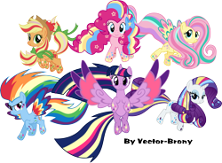 Size: 4123x3034 | Tagged: safe, artist:vector-brony, character:applejack, character:fluttershy, character:pinkie pie, character:rainbow dash, character:rarity, character:twilight sparkle, character:twilight sparkle (alicorn), species:alicorn, species:pony, episode:twilight's kingdom, g4, my little pony: friendship is magic, female, mane six, mare, rainbow power, simple background, transparent background, vector