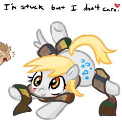 Size: 500x500 | Tagged: safe, artist:jitterbugjive, character:derpy hooves, character:doctor whooves, character:time turner, species:pegasus, species:pony, lovestruck derpy, ask, blushing, c:, chibi, clothing, cute, derpabetes, female, fourth doctor, fourth doctor's scarf, heart, mare, prone, scarf, smiling, tumblr