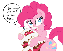 Size: 700x570 | Tagged: safe, artist:joey darkmeat, artist:smile, character:pinkie pie, cake, caught, female, solo