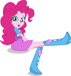 Size: 4923x5295 | Tagged: safe, artist:vector-brony, character:pinkie pie, episode:player piano, equestria girls:rainbow rocks, g4, my little pony: equestria girls, my little pony:equestria girls, absurd resolution, boots, clothing, cute, diapinkes, female, high heel boots, looking at you, pinkie on a piano, raised leg, simple background, sitting, skirt, solo, transparent background, vector