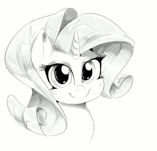 Size: 500x482 | Tagged: safe, artist:sirmasterdufel, character:rarity, species:pony, species:unicorn, animated, blinking, cute, eyelashes, female, looking at you, mare, monochrome, raribetes, smiling, solo