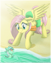 Size: 800x985 | Tagged: safe, artist:inuhoshi-to-darkpen, character:fluttershy, character:lyra heartstrings, species:sea pony, floaty, seapony lyra, water wings