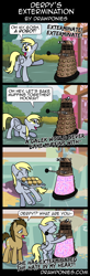 Size: 850x2578 | Tagged: safe, artist:drawponies, character:derpy hooves, character:doctor whooves, character:time turner, species:pegasus, species:pony, apron, clothing, comic, crossover, dalek, doctor who, female, food, mare, muffin, pointing, redemption, reformed