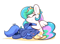 Size: 1024x753 | Tagged: safe, artist:dsp2003, character:princess celestia, character:princess luna, species:pony, :3, bipedal, blushing, chibi, cute, cutelestia, dawwww, dsp2003 is trying to murder us, eyes closed, filly, floppy ears, happy, hnnng, hug, lunabetes, open mouth, prone, s1 luna, simple background, sitting, smiling, spread wings, style emulation, transparent background, wings, woona