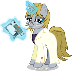 Size: 3286x3228 | Tagged: safe, artist:vector-brony, oc, oc only, oc:triage, fallout equestria, fallout equestria: project horizons, cigarette, clothing, fallout, female, glasses, high res, inkscape, looking at you, magic, signature, smoking, solo, vector