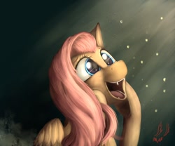 Size: 1200x1000 | Tagged: safe, artist:miokomata, character:fluttershy, fangs, female, happy, open mouth, portrait, smiling, solo