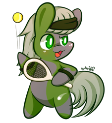 Size: 508x562 | Tagged: safe, artist:dsp2003, oc, oc only, oc:jade haze, species:pony, colt, male, simple background, solo, style emulation, tennis ball, tennis racket, transparent background
