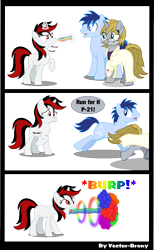 Size: 6086x9905 | Tagged: safe, artist:vector-brony, oc, oc only, oc:blackjack, oc:p-21, oc:triage, fallout equestria, fallout equestria: project horizons, absurd resolution, burp, cigarette, comic, fallout, fanfic, flux, nudity, possible spoilers, smoking, sonic rainbelch, taint