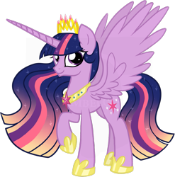 Size: 881x892 | Tagged: safe, artist:tambelon, character:twilight sparkle, character:twilight sparkle (alicorn), species:alicorn, species:pony, ethereal mane, female, hilarious in hindsight, hoof shoes, jewelry, lightly watermarked, mare, older, peytral, regalia, solo, tiara, ultimate twilight, watermark