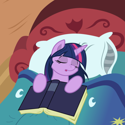 Size: 5000x5000 | Tagged: safe, artist:joey darkmeat, artist:mamandil, character:twilight sparkle, absurd resolution, bed, book, eyes closed, female, pillow, sleeping, solo