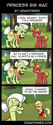 Size: 583x1371 | Tagged: safe, artist:drawponies, character:applejack, character:big mcintosh, character:granny smith, clothing, comic, crossdressing, fake horn, fake wings, hilarious in hindsight, princess big mac, uniform