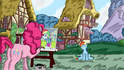 Size: 960x540 | Tagged: safe, artist:katsu, artist:masem, character:pinkie pie, character:rainbow dash, my little pony:equestria girls, pinkie's painting
