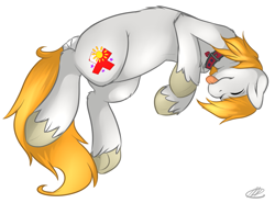 Size: 1095x810 | Tagged: safe, artist:meggchan, oc, oc only, species:pony, collar, eyes closed, solo, tail wrap, tongue out