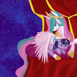 Size: 4800x4800 | Tagged: safe, artist:fauxsquared, character:princess celestia, character:twilight sparkle, absurd resolution, happy, sleeping