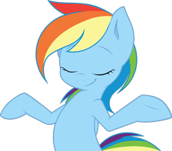 Size: 6688x5867 | Tagged: safe, artist:joey darkmeat, artist:tim015, character:rainbow dash, absurd resolution, cute, eyes closed, female, recolor, shrug, simple background, smiling, solo, transparent background, vector