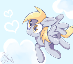 Size: 700x608 | Tagged: safe, artist:ipun, character:derpy hooves, species:pegasus, species:pony, cloud, cloudy, female, flying, heart, mare, solo