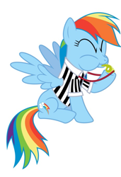 Size: 465x681 | Tagged: safe, artist:masem, character:rainbow dash, blowing, blowing whistle, clothing, costume, eyes closed, female, football, nightmare night, nightmare night costume, puffy cheeks, rainblow dash, referee, referee rainbow dash, solo, whistle, whistle necklace