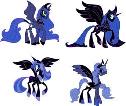 Size: 5950x4997 | Tagged: safe, artist:lynne naylor, artist:xebck, character:nightmare moon, character:princess luna, species:alicorn, species:pony, absurd resolution, concept art, female, inverted eyes, mare, princess selena, simple background, slit pupils, starry eyes, transparent background, vector, what could have been, wingding eyes