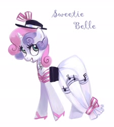 Size: 2586x2874 | Tagged: safe, artist:holivi, character:sweetie belle, species:pony, species:unicorn, clothing, dress, female, hat, high res, mare, older, simple background, solo, white background