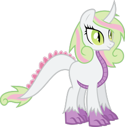 Size: 3847x3898 | Tagged: safe, artist:xebck, oc, oc only, oc:brillante, parent:spike, parent:sweetie belle, parents:spikebelle, species:dracony, blank flank, hybrid, interspecies offspring, offspring, simple background, solo, transparent background, vector