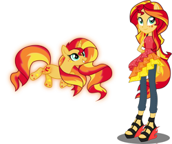 Size: 3850x3233 | Tagged: safe, artist:xebck, character:sunset shimmer, species:pony, species:unicorn, equestria girls:rainbow rocks, g4, my little pony: equestria girls, my little pony:equestria girls, female, human ponidox, ponidox, ponied up, rainbow power, rainbow power-ified, self ponidox, simple background, solo, transparent background, vector