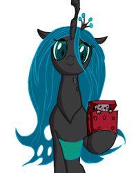 Size: 900x1125 | Tagged: safe, artist:chapaevv, character:queen chrysalis, cute, cutealis, present, puppy, red box