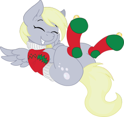 Size: 2218x2087 | Tagged: safe, artist:fluttershy750, artist:joey darkmeat, character:derpy hooves, species:pegasus, species:pony, clothing, eyes closed, female, mare, on back, simple background, socks, solo, sweater, transparent background