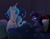 Size: 10800x8471 | Tagged: safe, artist:joey darkmeat, artist:krazy3, character:princess celestia, character:twilight sparkle, species:alicorn, species:pony, species:unicorn, ship:twilestia, g4, absurd resolution, bed, crown, cute, cutelestia, female, frown, jewelry, lesbian, lying down, mare, mouth hold, necklace, nom, peytral, pillow, profile, regalia, shipping, sitting, smiling, unamused